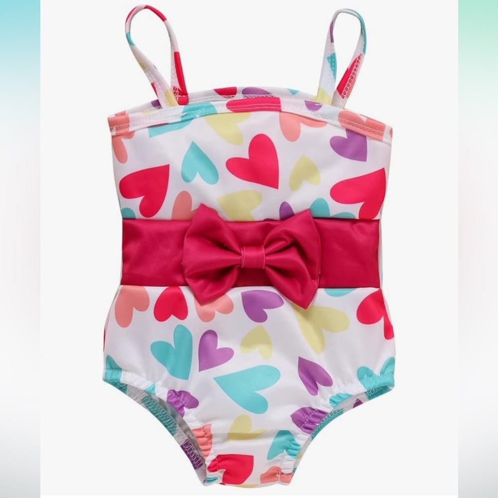 Colorful Heart Print Kids Swimsuit